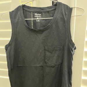Madewell Whisper Cotton Crewneck Pocket Muscle Tank (True Black) (XXS)